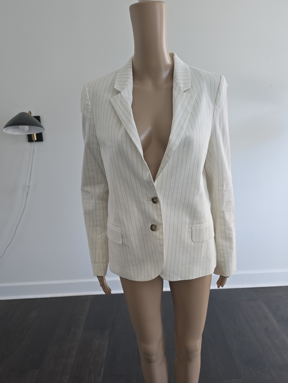Ikks Cream Pinstripe Blazer with Notch Lapel